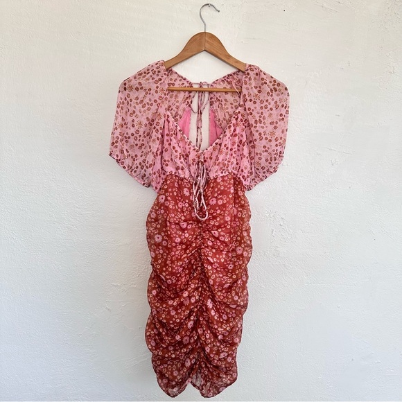 Free People Floral Ruched Mini Dress - Picture 4 of 9